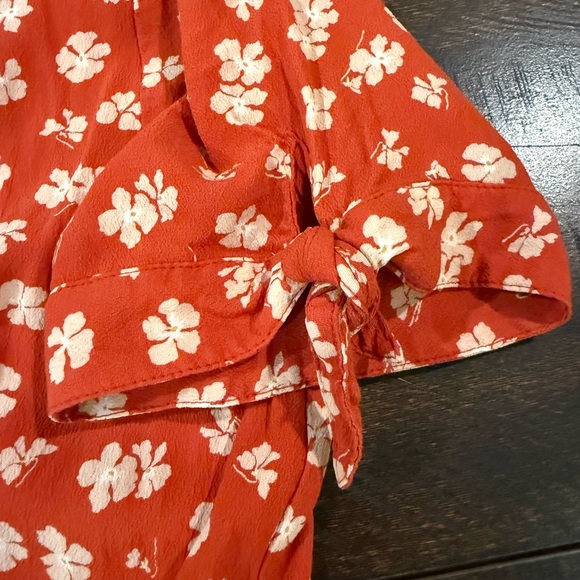 Madewell Happy Hibiscus Button Front Mini Dress Red Floral Size 10 - Picture 11 of 16